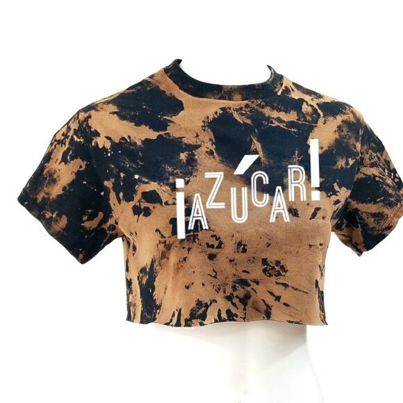 AZUCAR Celia Cruz Acid Washed "Cropped" Crop Top Salsa Cumbia Band Tee Rock Tee - Picture 2 of 5